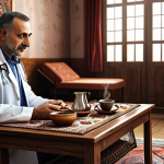 **

A compassionate doctor attentively listening to a patient in a cozy consultation room. Emphasize empathy, warmth, and trust. Soft, natural lighting. Incorporate elements of Turkish culture like a Turkish coffee set on a table or a traditional rug in the background.

**