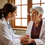 **

A caring doctor attentively listening to a patient in a cozy office, natural light streaming through the window. The patient is an elderly woman, and the doctor is making eye contact, expressing empathy. Soft, warm color palette. The scene emphasizes the importance of the doctor-patient relationship and understanding the patient's story.

**