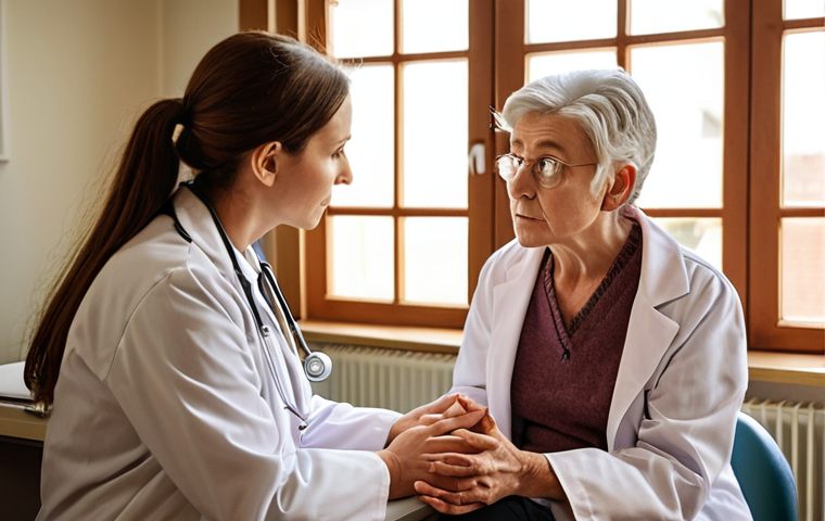 **
A caring doctor attentively listening to a patient in a cozy office, natural light streaming through the window. The patient is an elderly woman, and the doctor is making eye contact, expressing empathy. Soft, warm color palette. The scene emphasizes the importance of the doctor-patient relationship and understanding the patient's story.
**