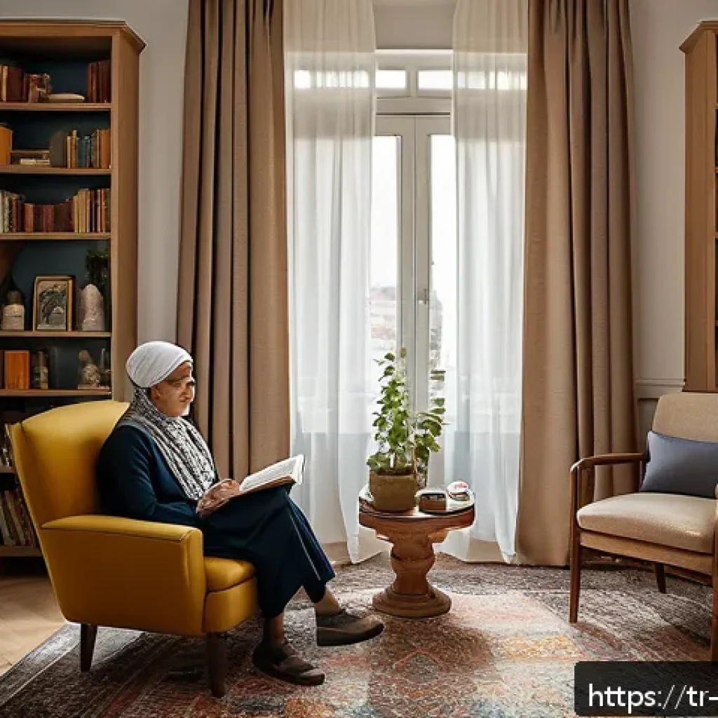 내러티브 의학과 심리 치료의 관계 - A warm and inviting therapy room set in modern Istanbul, featuring a cozy seating area with two indi...