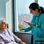 Home 20 내러티브 의학과 행동 과학 - A warm and inviting hospital scene in Istanbul, showing a compassionate Turkish doctor attentively l...