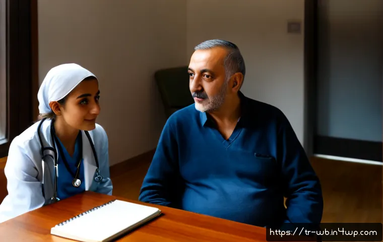 Home 17 내러티브 의학의 통합적 관점 - Photorealistic narrative medicine consultation in a warm modern Turkish family clinic, compassionate...